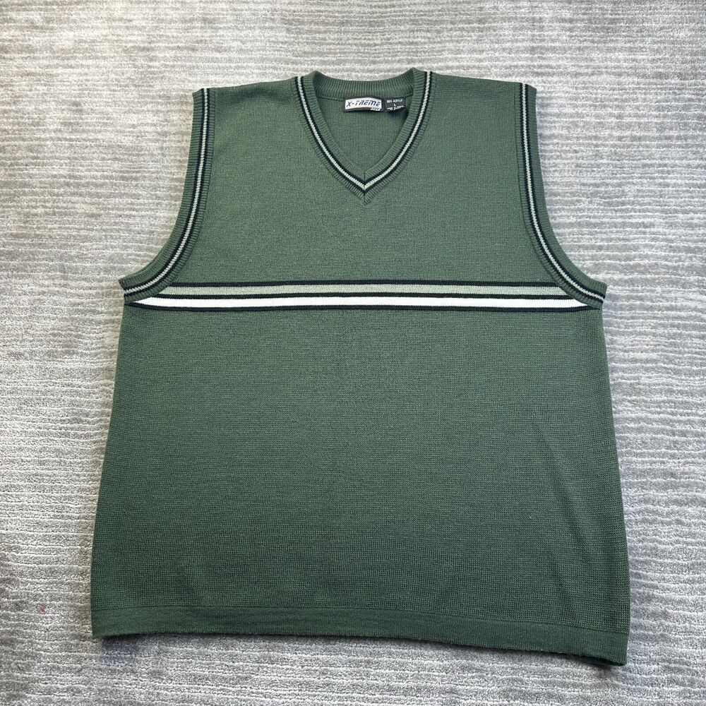 VINTAGE Xtreme Gear Sweater Vest Mens Large Green Cricket Tennis Golf Y2K